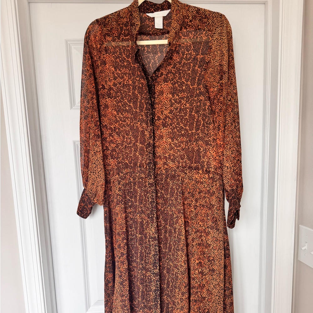 H&M Long Sleeve Brown Patterned Dress
